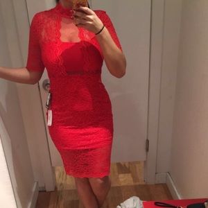Express Red Lace Cocktail Party Dress